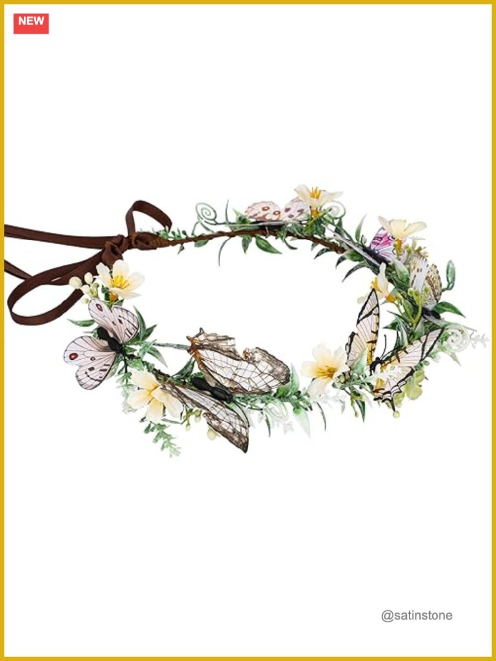 Handmade Flower Butterfly Fairy Crown Adjustable Headband for Cosplay
